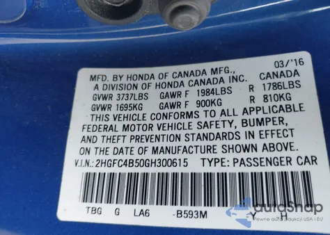 2016 Honda Civic Lx from USA, damaged, VIN 2HGFC4B50GH300615